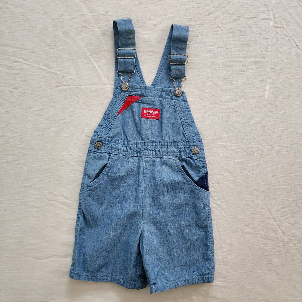 Vintage Oshkosh Chambray Red Patch Shortalls 4y